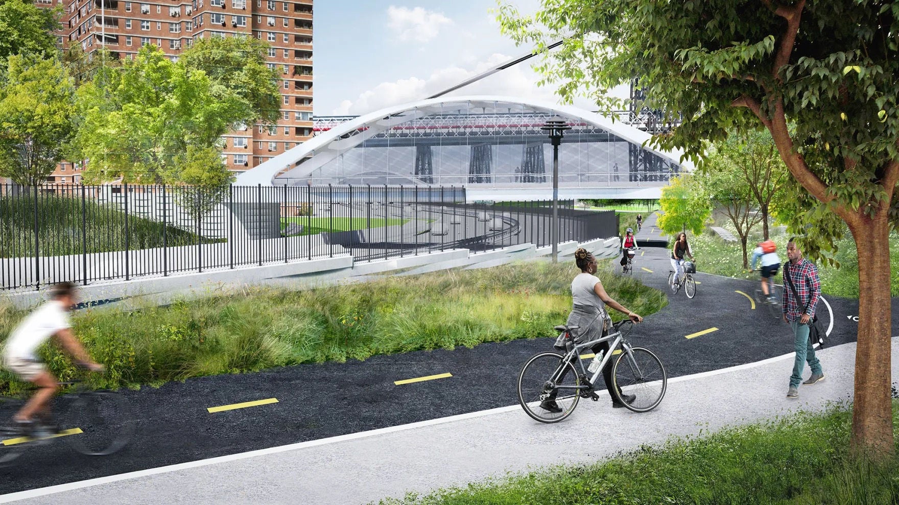 Cyclistes empruntant un sentier entouré d’arbres et de verdure