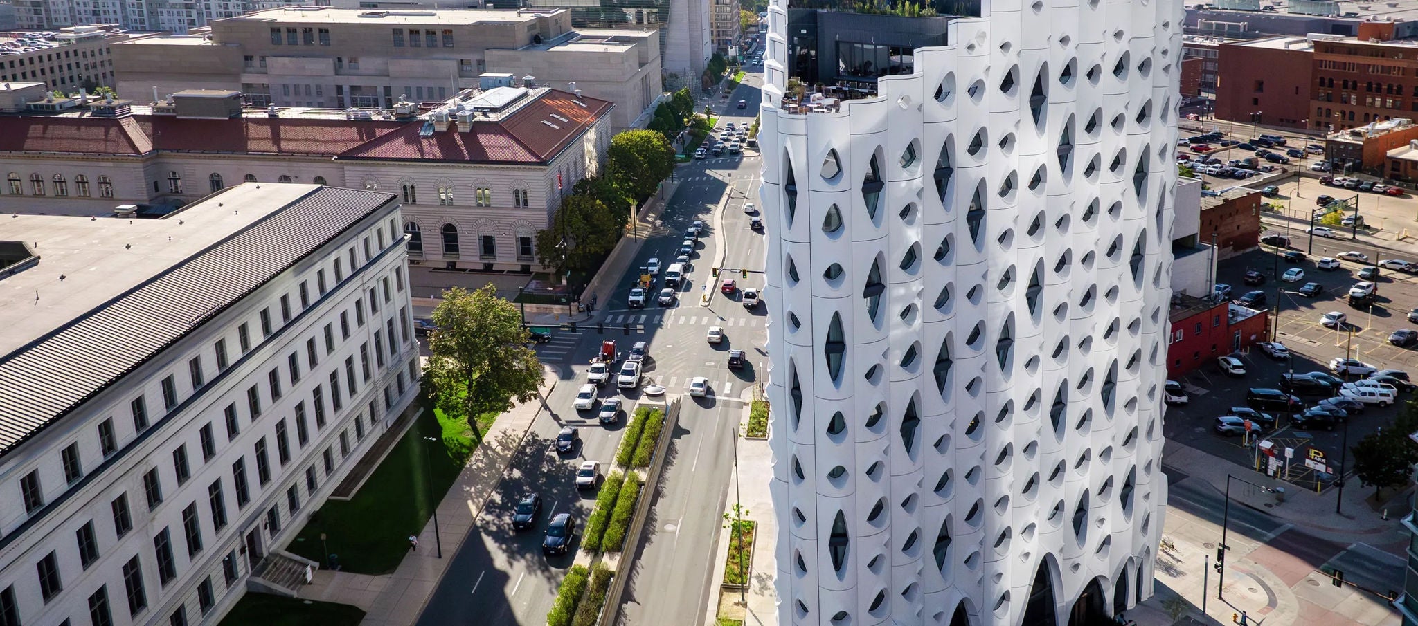 Populus, aerial city view