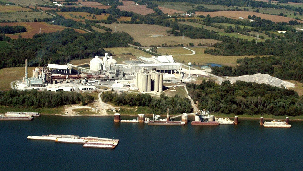A cement plant in the middle of a snow-covered field